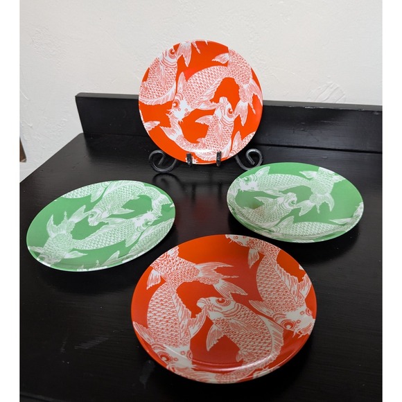 Fitz and Floyd Other - Vintage Fitz & Floyd FF Dessert Plates Koi Fish Tangerine (2) Green‎ (2)